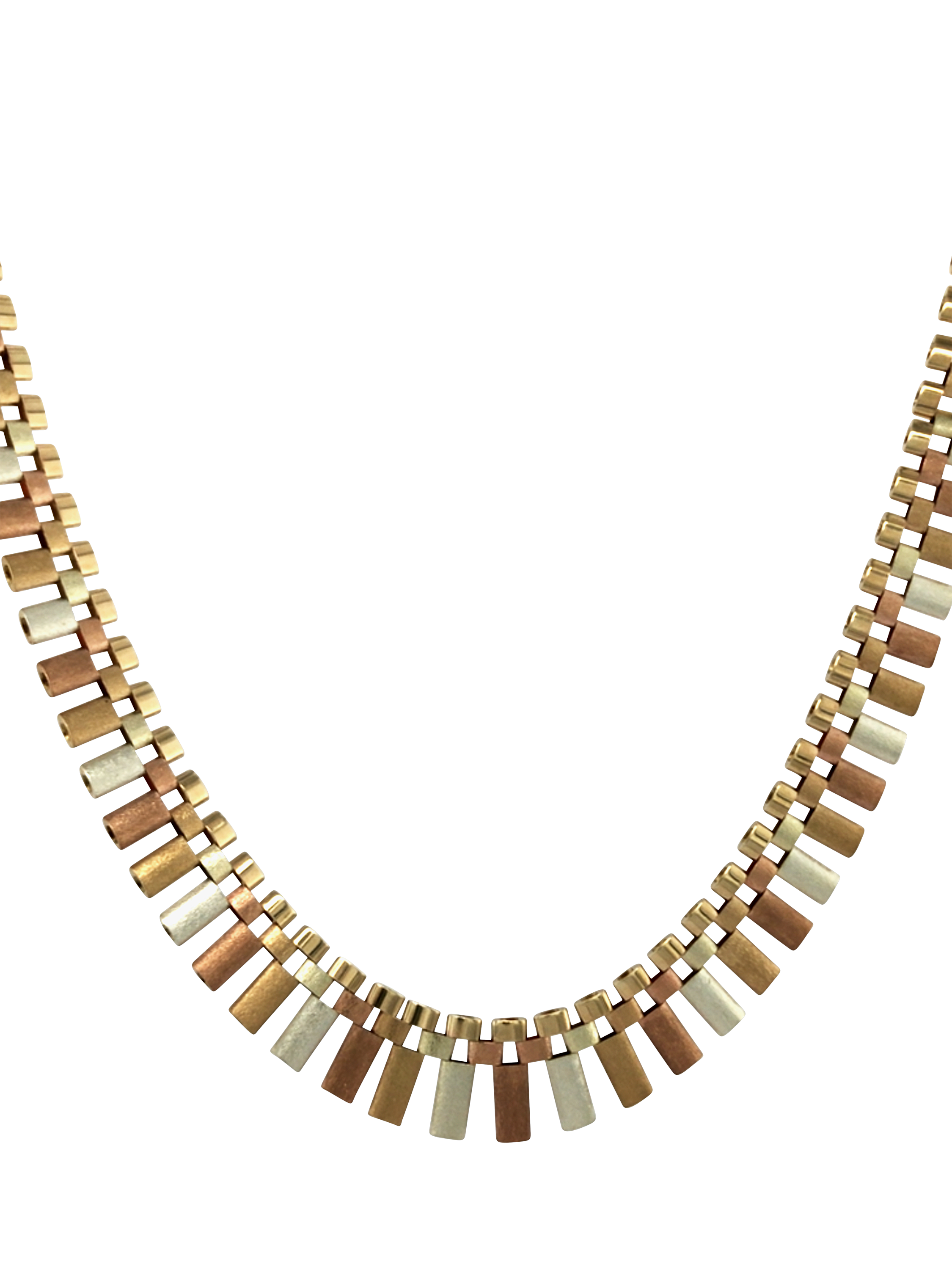 Product image 1 of 5, which shows Vintage Fine Jewellery Pre-Loved 9ct Yellow and Rose Gold Graduated Fringe Link Collar Necklace, Dated 1978