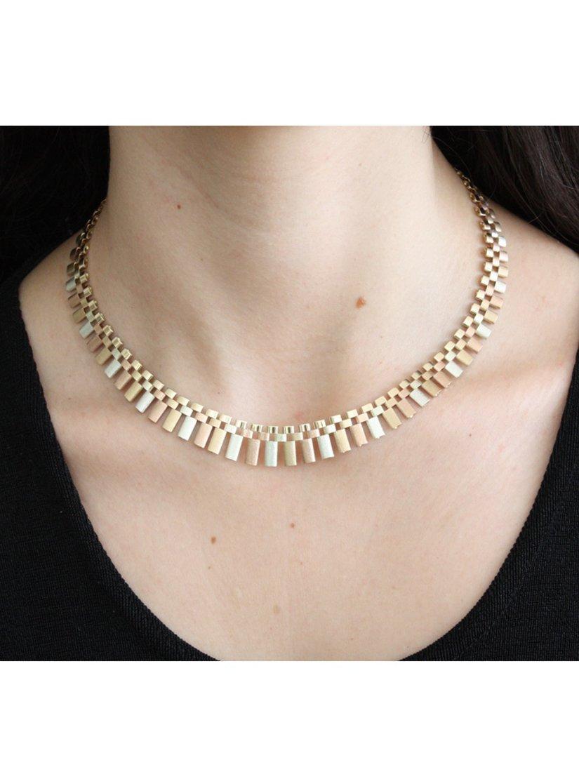 Product image 4 of 5, which shows Vintage Fine Jewellery Pre-Loved 9ct Yellow and Rose Gold Graduated Fringe Link Collar Necklace, Dated 1978