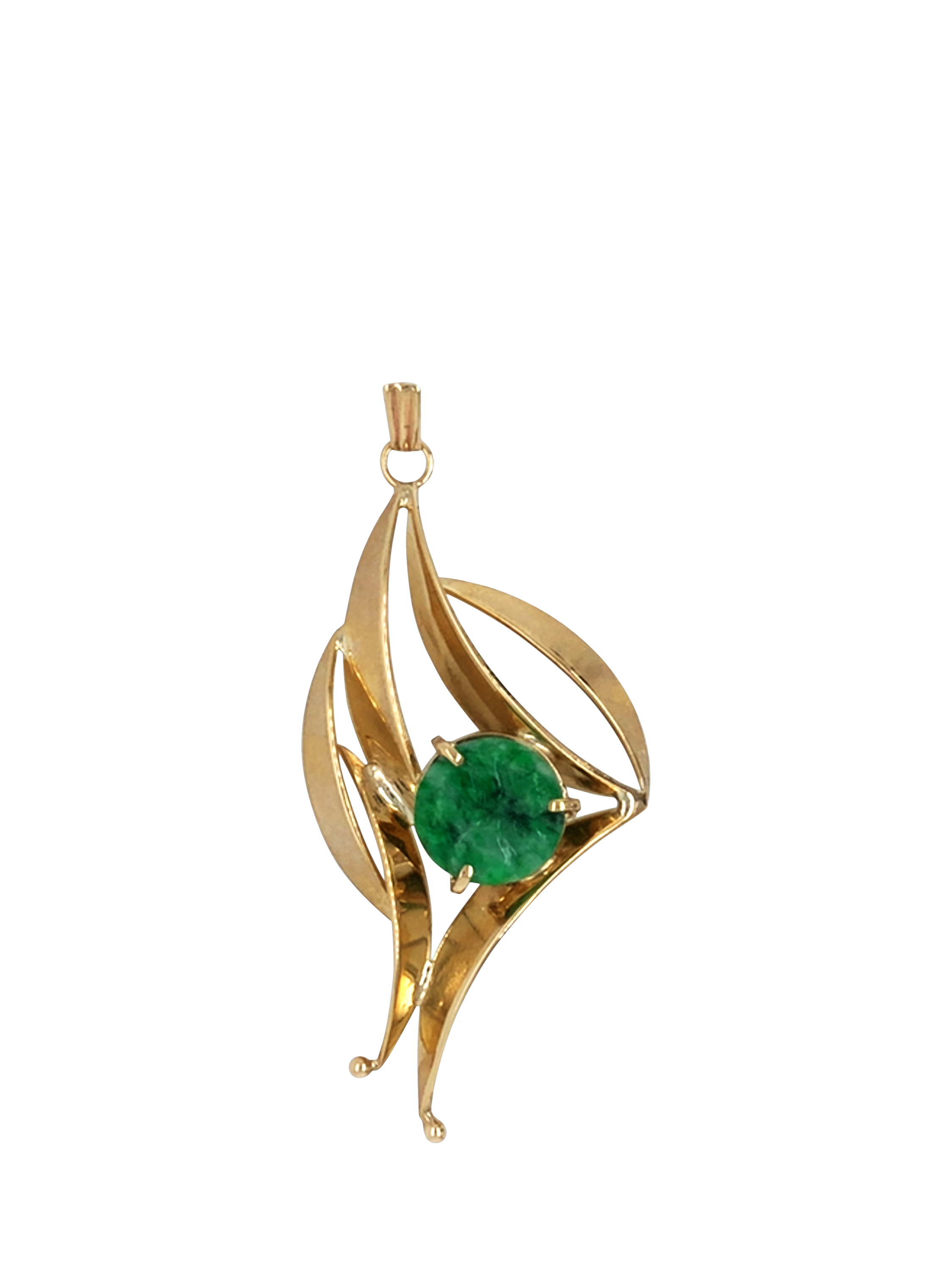 Product image 1 of 4, which shows Vintage Fine Jewellery Pre-Loved 9ct Yellow Gold Single Stone Round Carved Jade Abstract Pendant, Dated 1970