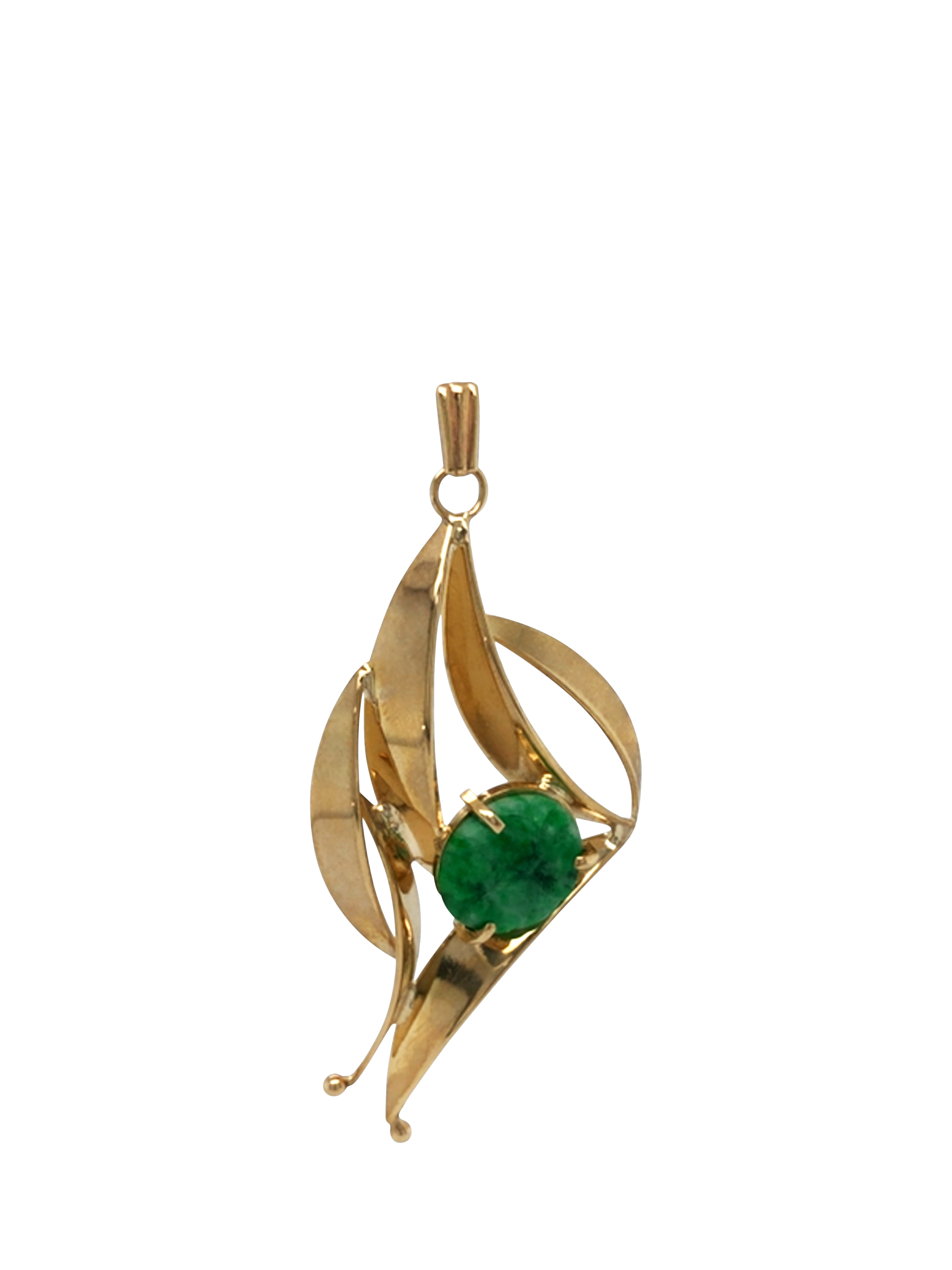 Product image 2 of 4, which shows Vintage Fine Jewellery Pre-Loved 9ct Yellow Gold Single Stone Round Carved Jade Abstract Pendant, Dated 1970