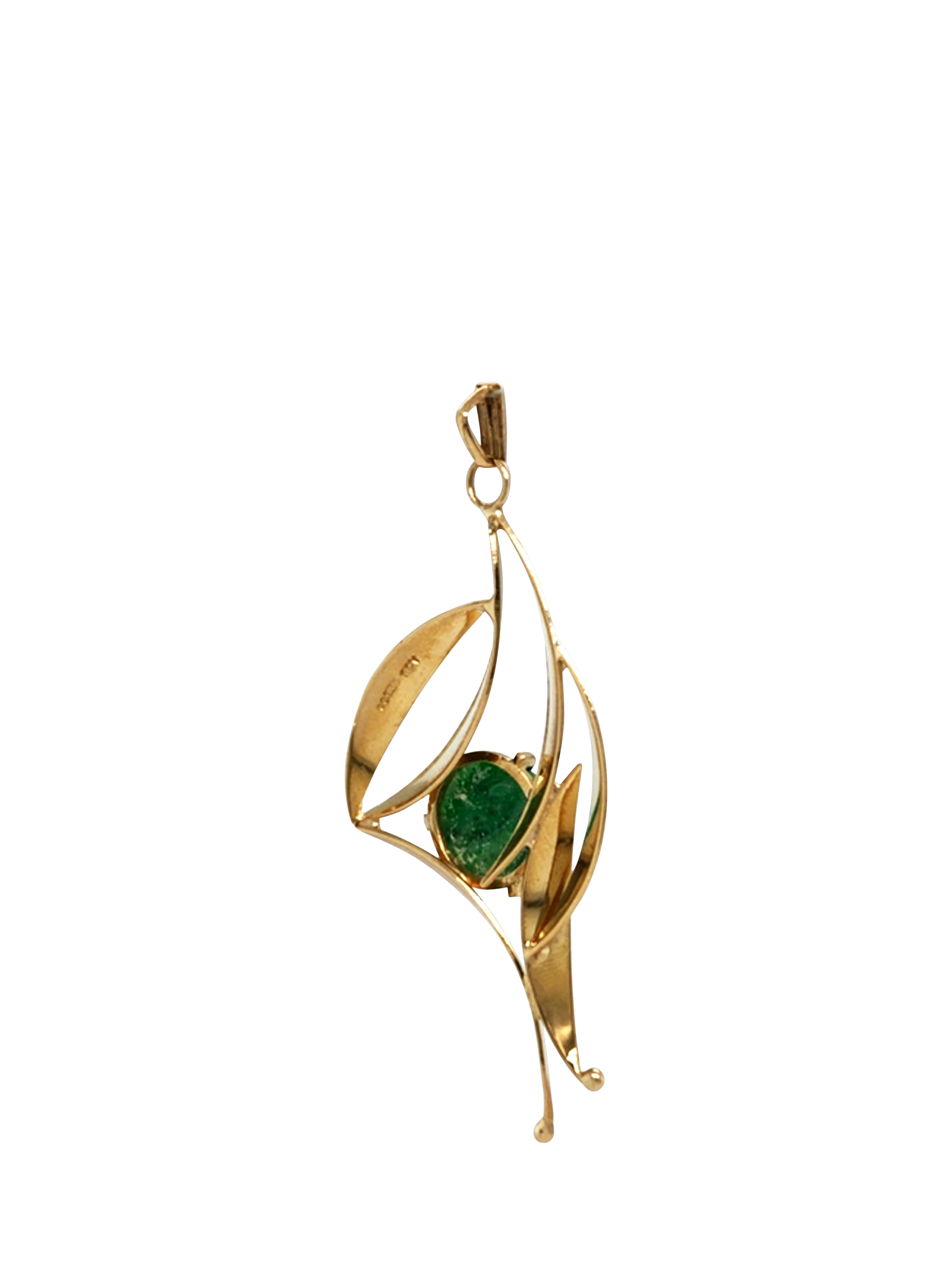 Product image 3 of 4, which shows Vintage Fine Jewellery Pre-Loved 9ct Yellow Gold Single Stone Round Carved Jade Abstract Pendant, Dated 1970