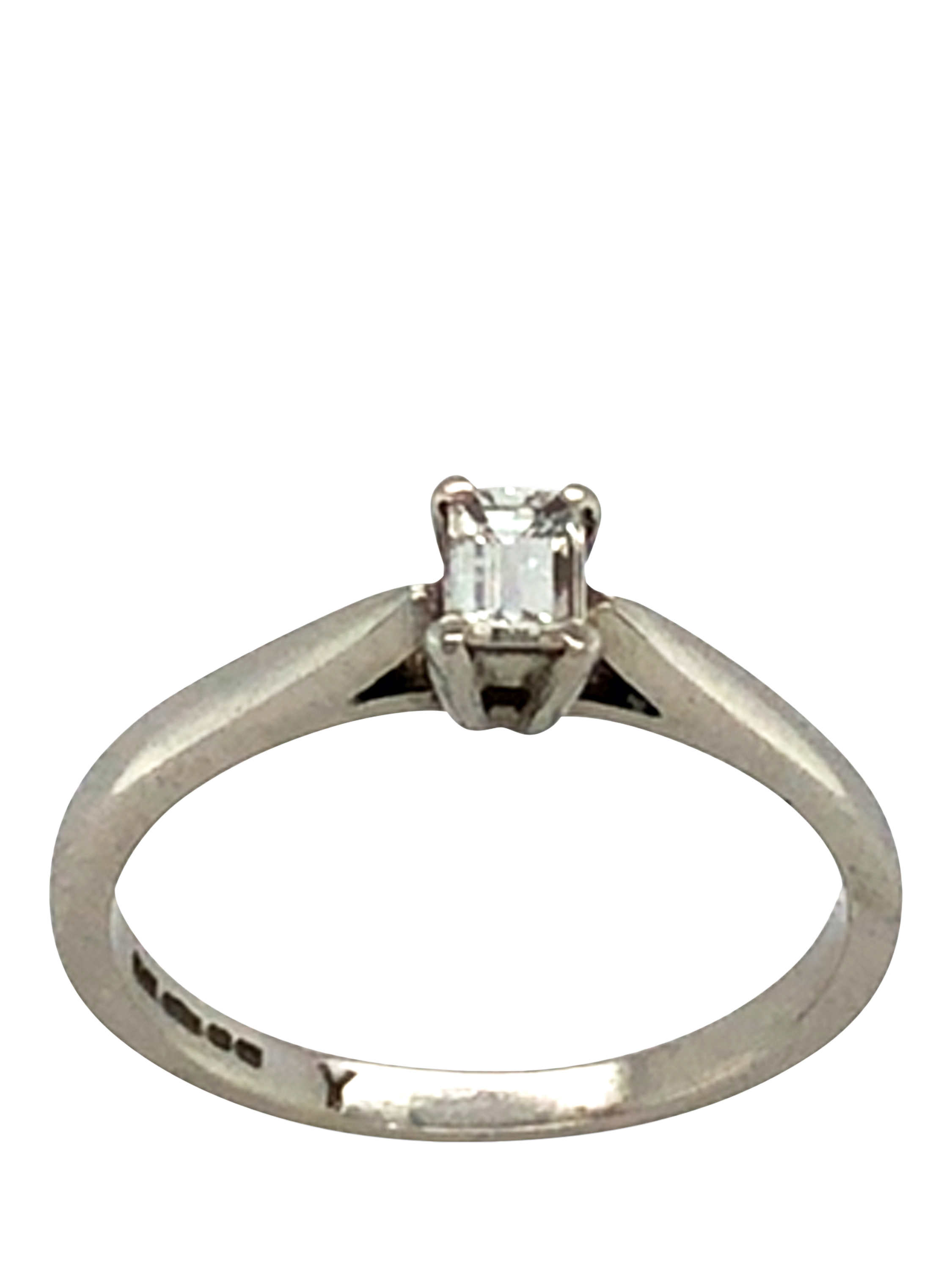 Product image 1 of 4, which shows Vintage Fine Jewellery Pre-Loved Platinum Emerald Cut Diamond Ring