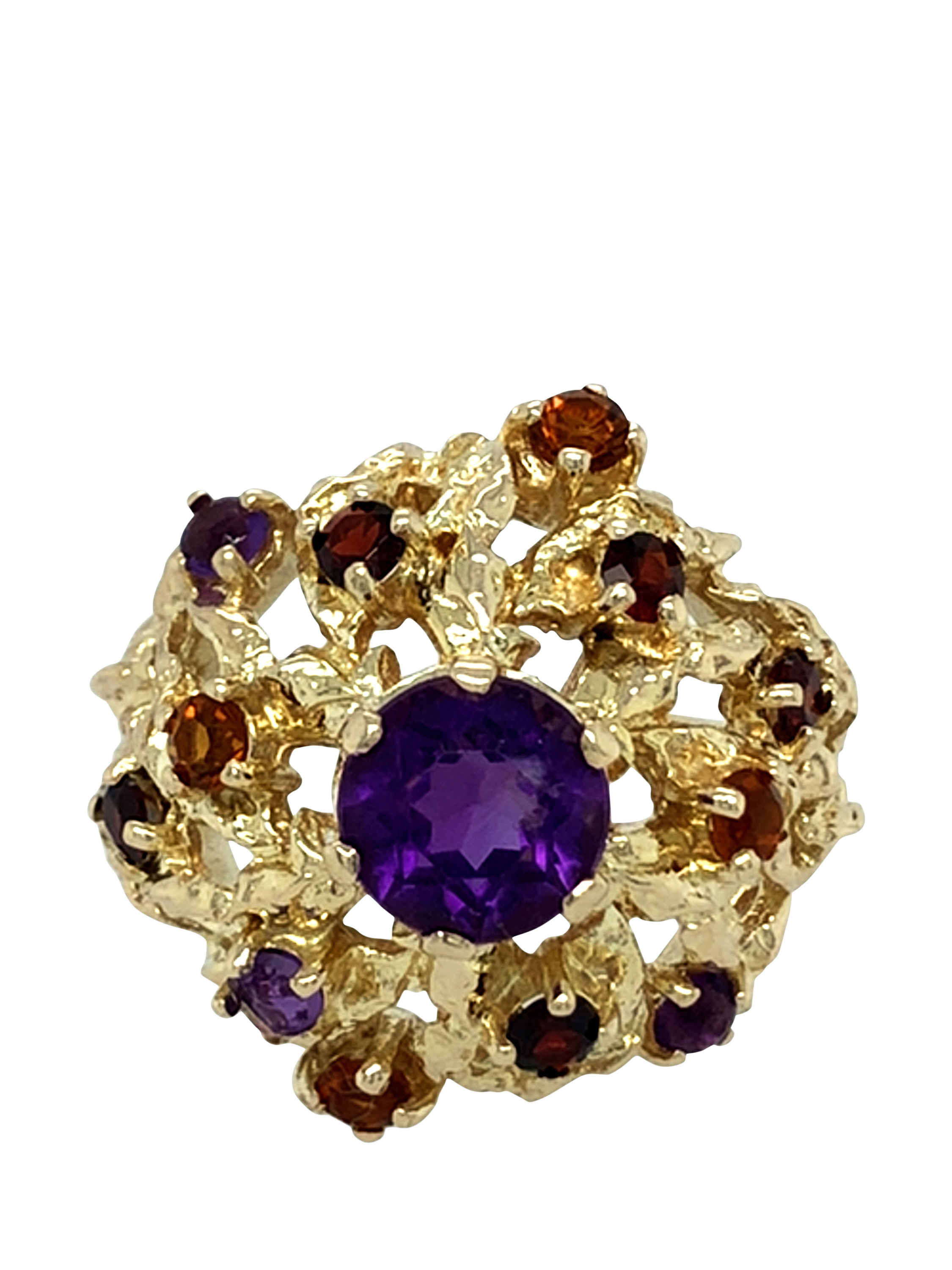 Vintage Fine Jewellery Pre-Loved 9ct Yellow Gold Amethyst, Garnet and Citrine Abstract Ring