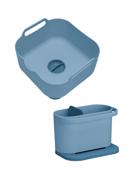 ReBorn Recycled Plastic Washing Up Bowl and Sink Tidy Set, Deep Blue, 