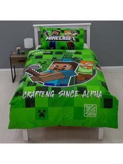 Minecraft Block Check Reversible Duvet Cover and Pillowcase Set, Single, Multi