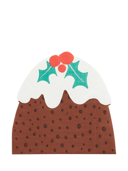 Hootyballoo Christmas Pudding Shaped Paper Napkins, Pack of 16, Multi, Brown