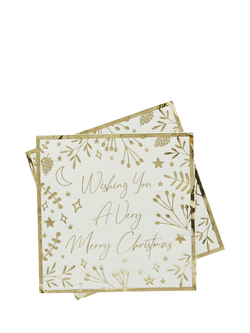 Hootyballoo Wishing You a Very Merry Christmas Paper Napkins, Pack of 16, Gold, Gold Gold