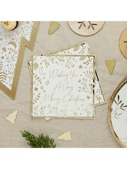 Hootyballoo Wishing You a Very Merry Christmas Paper Napkins, Pack of 16, Gold - view 2, Gold Gold