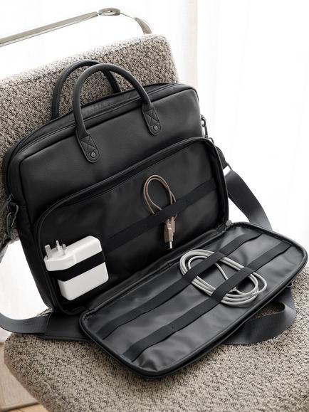 Stackers Faux Leather Laptop Bag, Black - view 2, Black