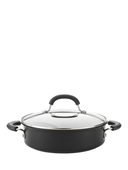 Circulon Total Hard Anodised Aluminium Non-Stick Shallow Casserole & Lid, 24cm, Black