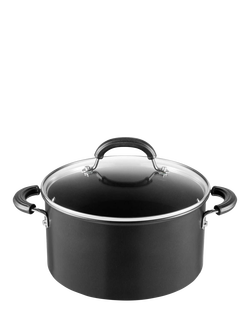 Circulon Total Hard Anodised Aluminium Non-Stick Stockpot & Lid, 24cm, Black