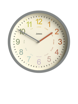 Jones Clocks Kids' Analogue Wall Clock, 25cm, Pepper Grey