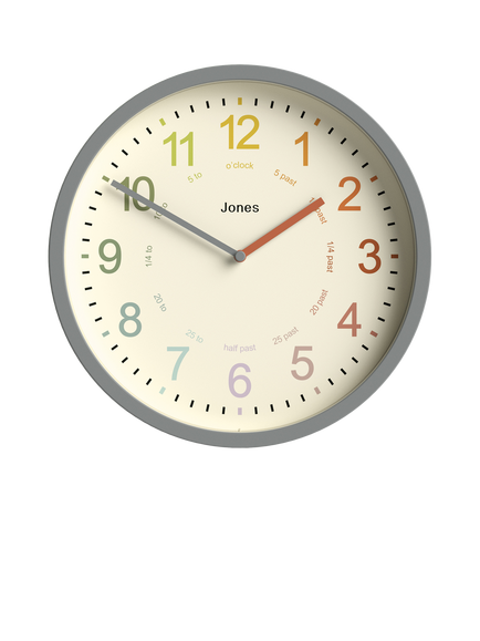 Jones Clocks Kids' Analogue Wall Clock, 25cm, Pepper Grey