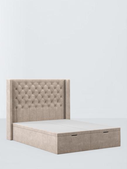 Millbrook Beds Astley Upholstered Ottoman Storage Bed Frame, Double, Relaxed Chenille Pearl