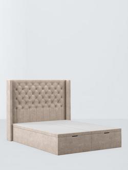 John Lewis Astley Upholstered Ottoman Storage Bed Frame, King Size, Relaxed Chenille Pearl