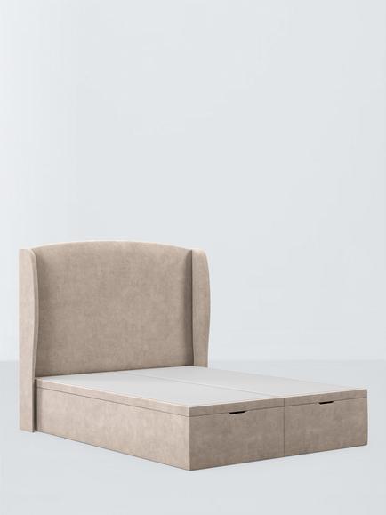 John Lewis Tyne Ottoman Storage Upholstered Bed Frame, Double, Relaxed Chenille Pearl