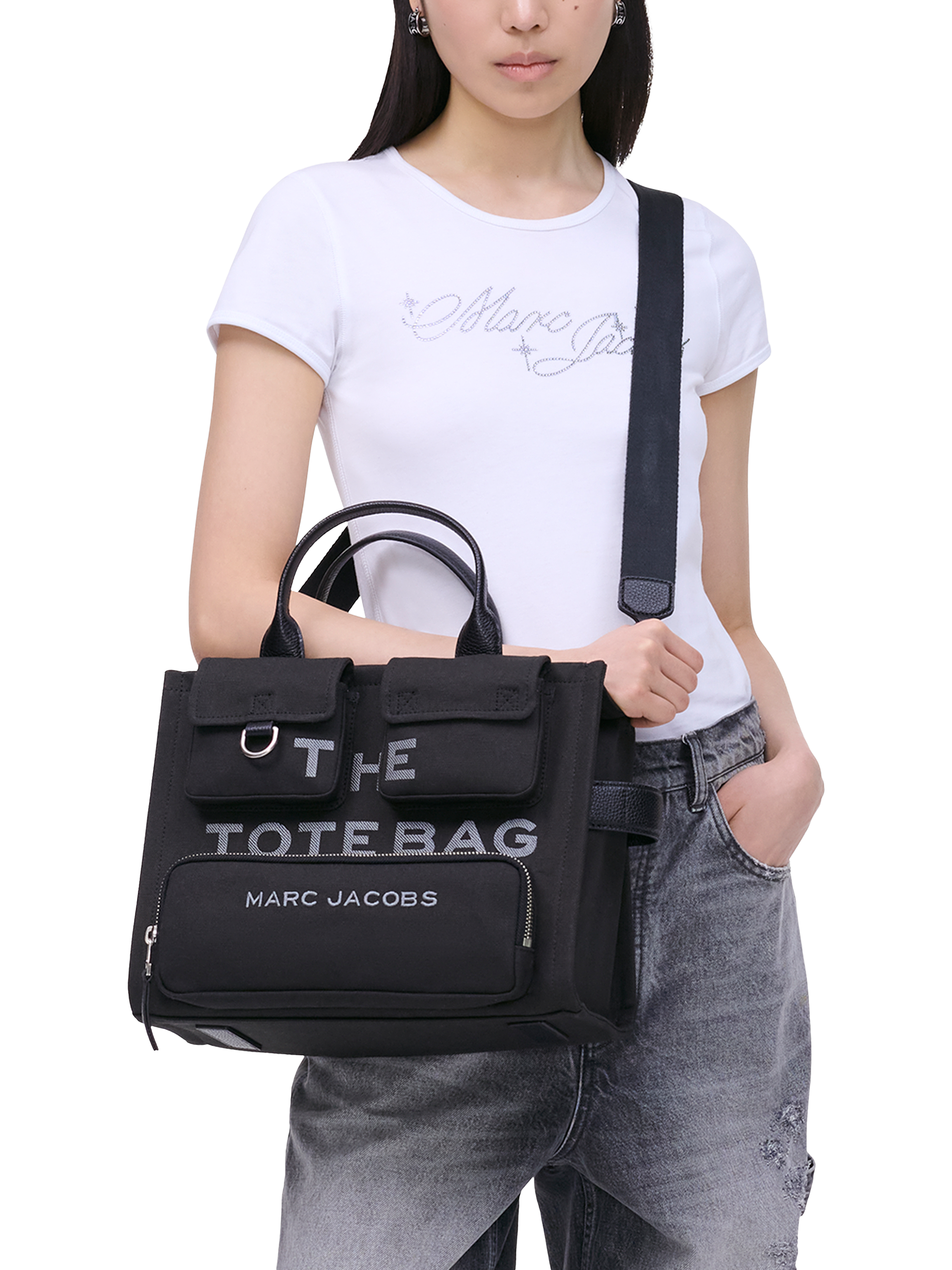 Product image 2 of 10, which shows Marc Jacobs The Medium Canvas Cargo Tote Bag, Black