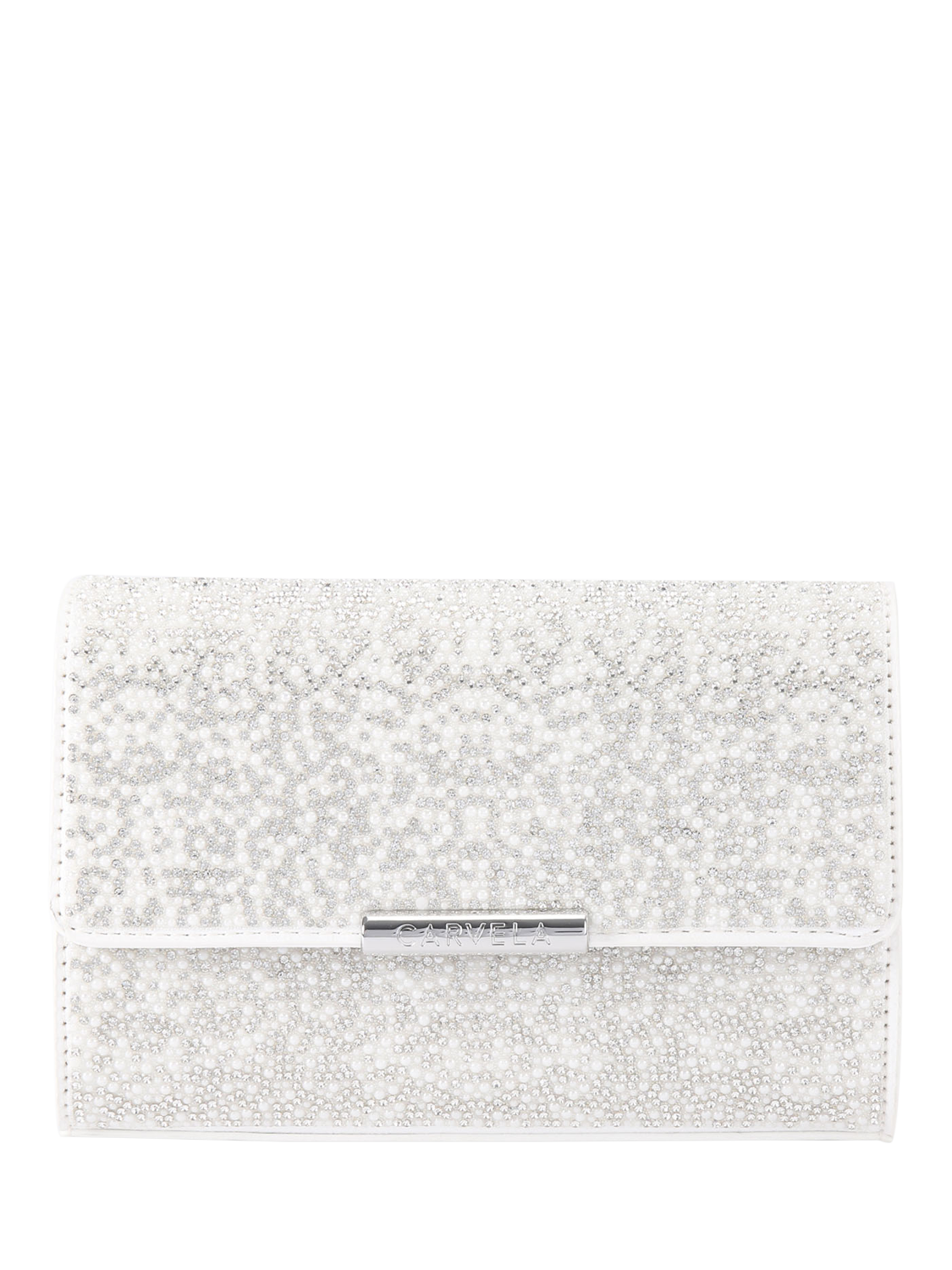 Product image 1 of 5, which shows Carvela Gala Embellished Clutch Bag, White/Multi