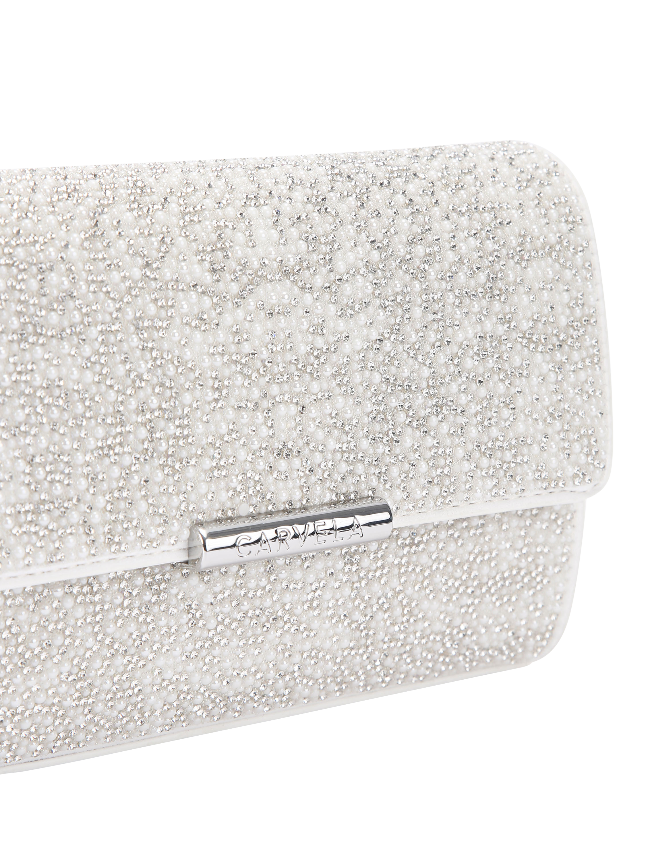 Product image 5 of 5, which shows Carvela Gala Embellished Clutch Bag, White/Multi