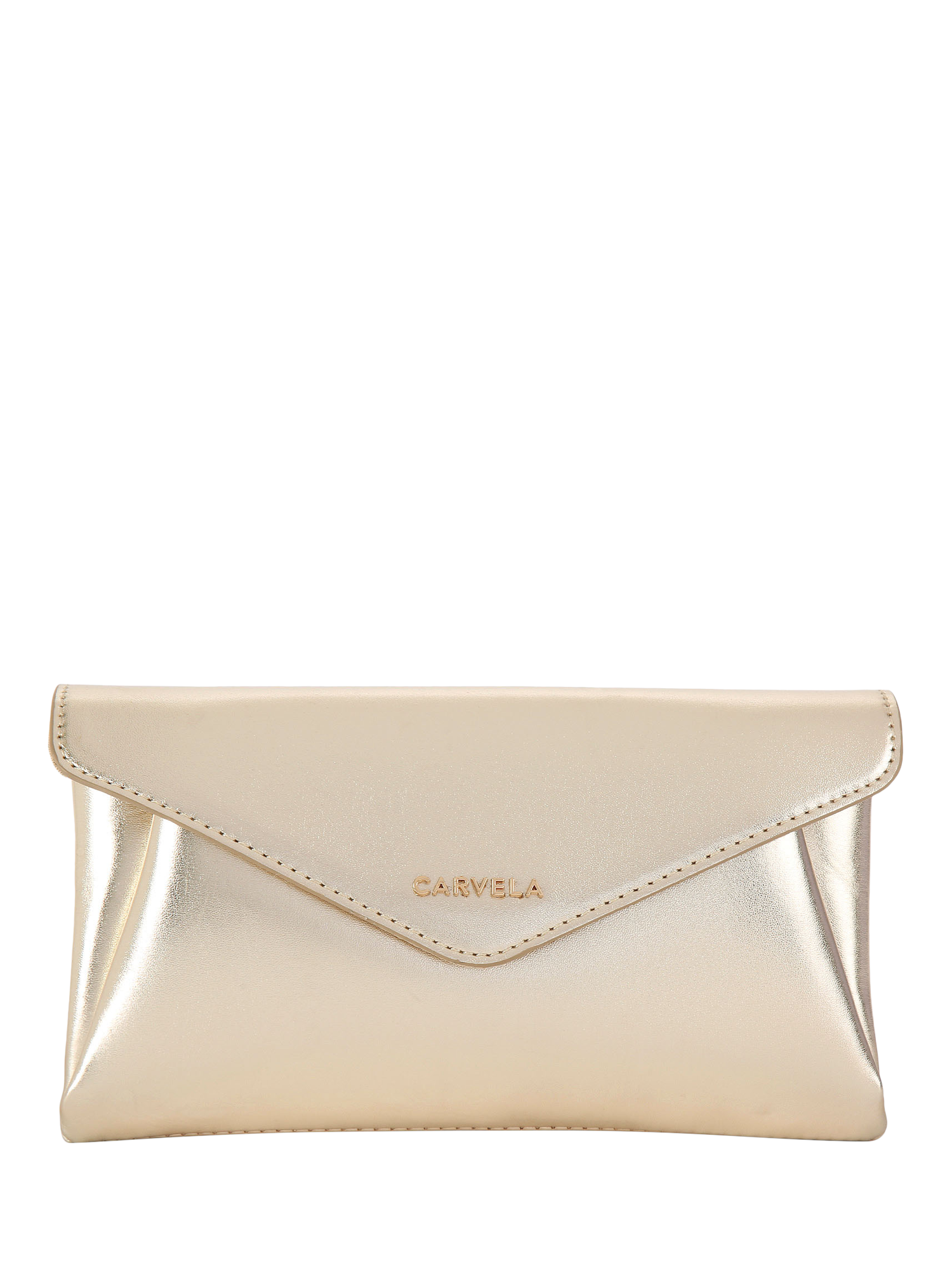 Product image 1 of 6, which shows Carvela Megan Envelope Flap Over Clutch Bag, Gold