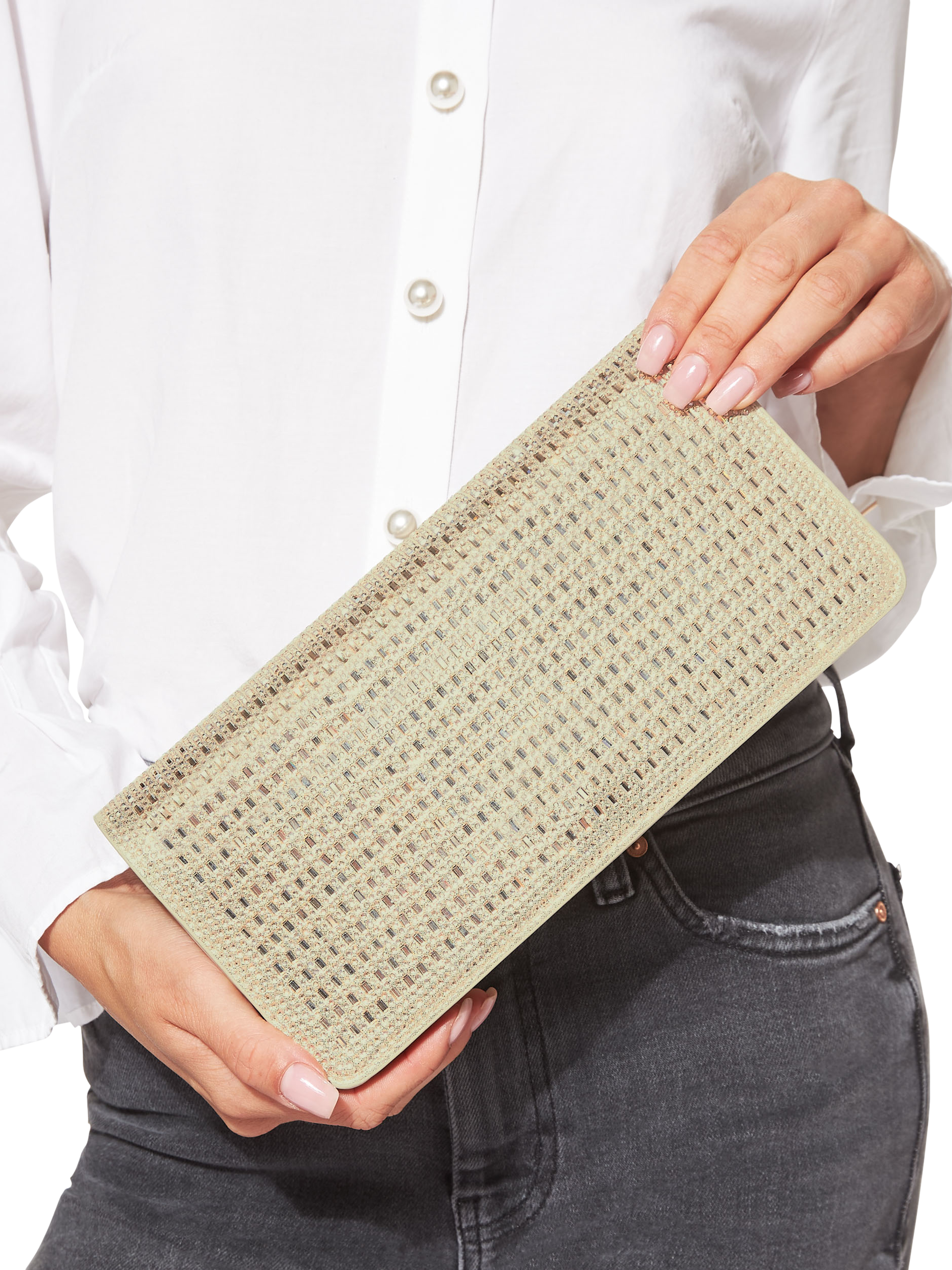 Product image 3 of 6, which shows KG Kurt Geiger Fleur Crystal Clutch Bag, Gold