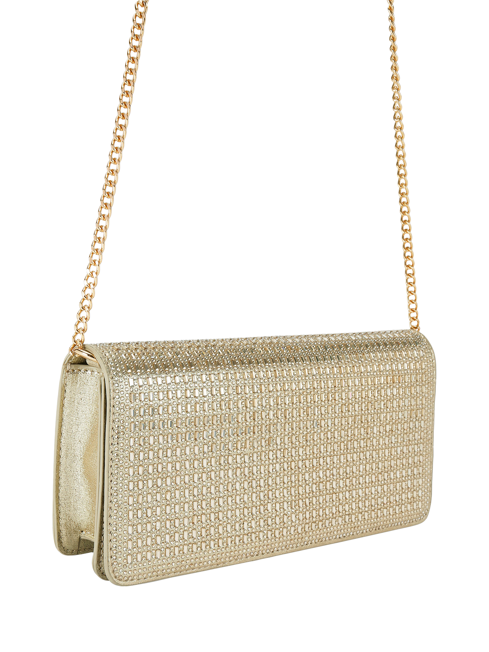 Product image 4 of 6, which shows KG Kurt Geiger Fleur Crystal Clutch Bag, Gold