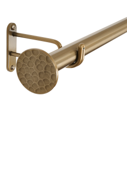 John Lewis Select Eyelet Curtain Pole with Hammered Disc Finial, Wall Fix, Dia.25mm, Brass Toned - view 2, Brass Toned