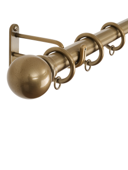 John Lewis Select Curtain Pole with Rings and Ball Finial, Wall Fix, Dia.25mm, Brass Toned - view 2, Brass Toned
