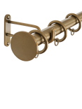 John Lewis Select Classic Curtain Pole with Rings and Disc Finial, Wall Fix, Dia.25mm, Brass Toned