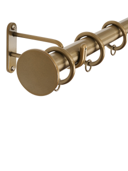 John Lewis Select Classic Curtain Pole with Rings and Disc Finial, Wall Fix, Dia.25mm, Brass Toned - view 2, Brass Toned