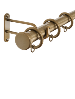 John Lewis Select Classic Curtain Pole with Rings and Stud Finial, Wall Fix, Dia.25mm, Brass Toned - view 2, Brass Toned