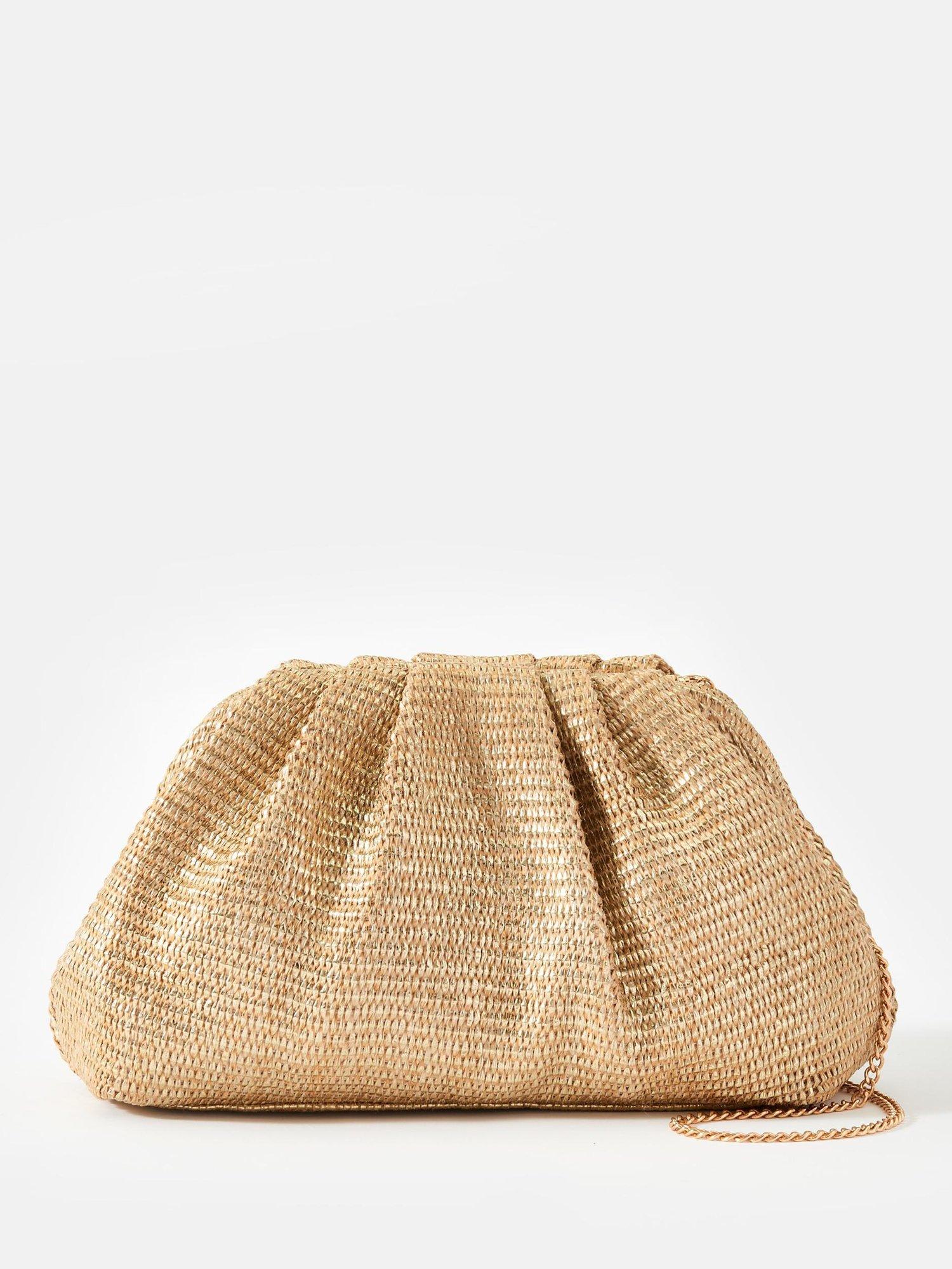 Mint Velvet Metallic Woven Clutch Bag, Gold