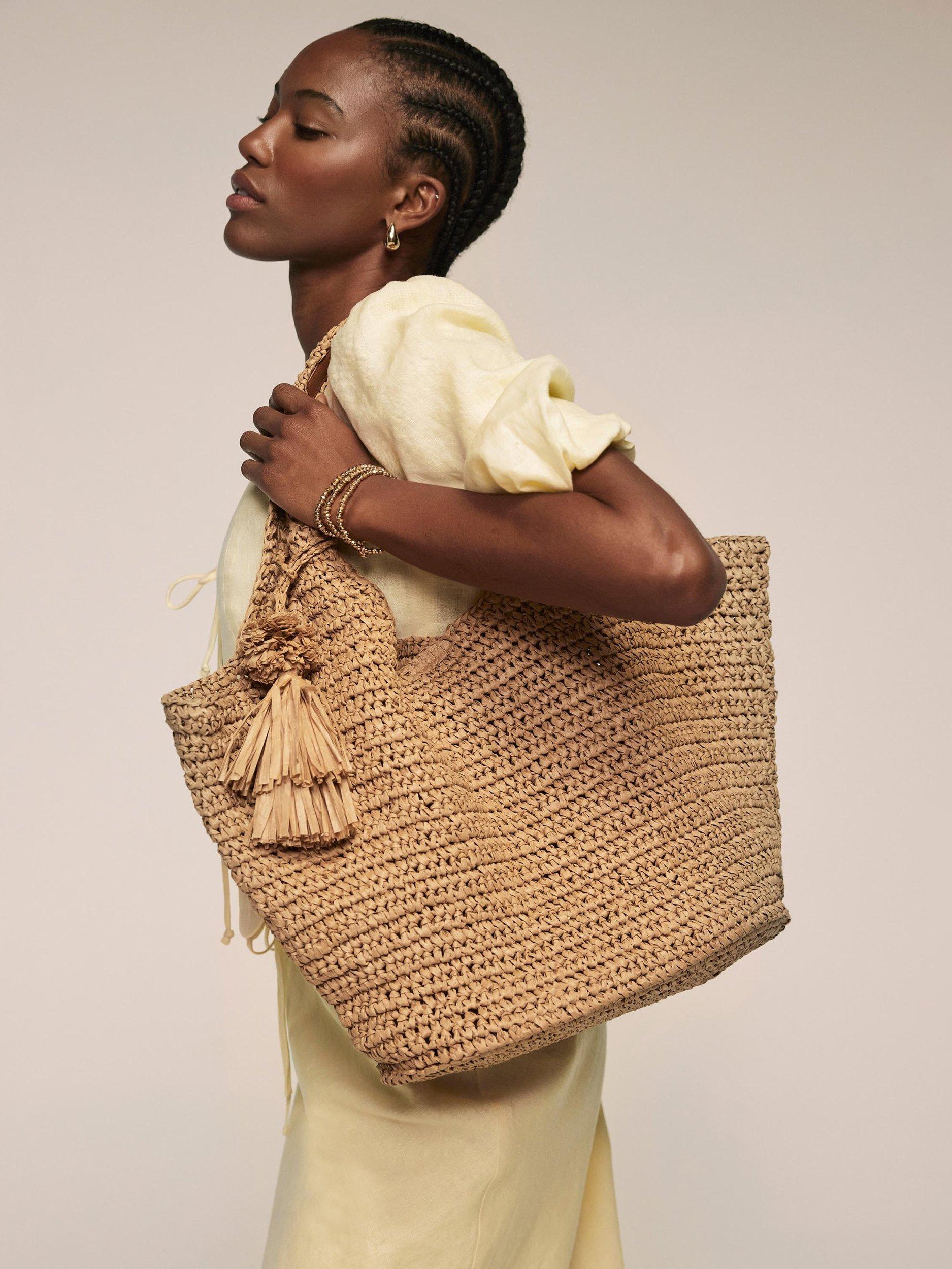 Product image 4 of 6, which shows Mint Velvet Woven Oversized Tote Bag, Natural