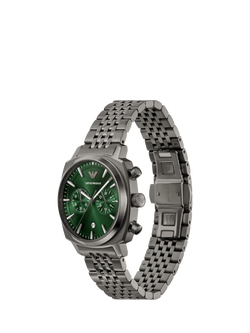 Emporio Armani AR11689 Men's Chronograph Bracelet Strap Watch, Green - view 2, Green