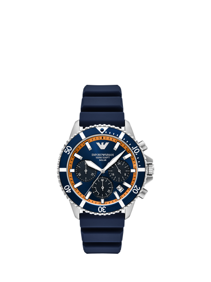 Emporio Armani  AR11696 Men's World Explorer Solar Silicone Watch, Blue, Blue