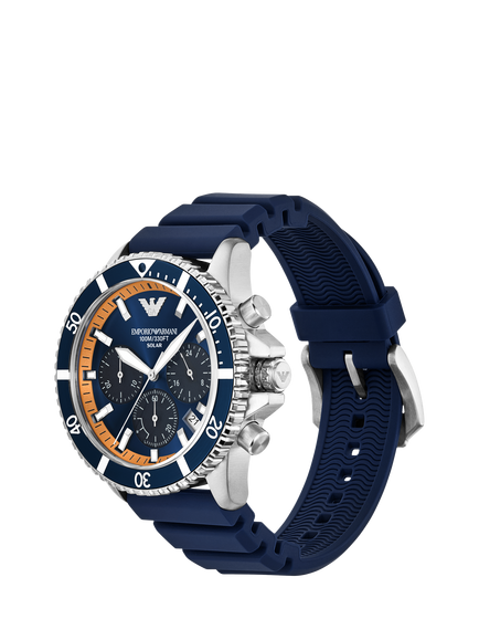 Emporio Armani  AR11696 Men's World Explorer Solar Silicone Watch, Blue - view 2, Blue