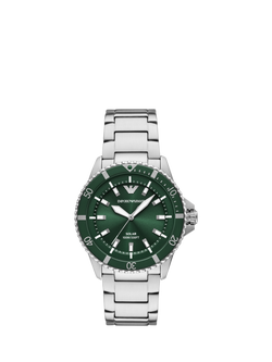 Emporio Armani AR11698 Men's World Explorer Solar Bracelet Watch, Green, Green