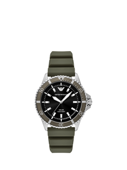 Emporio Armani AR11699 Men's World Explorer Solar Silicone Watch, Green, Green