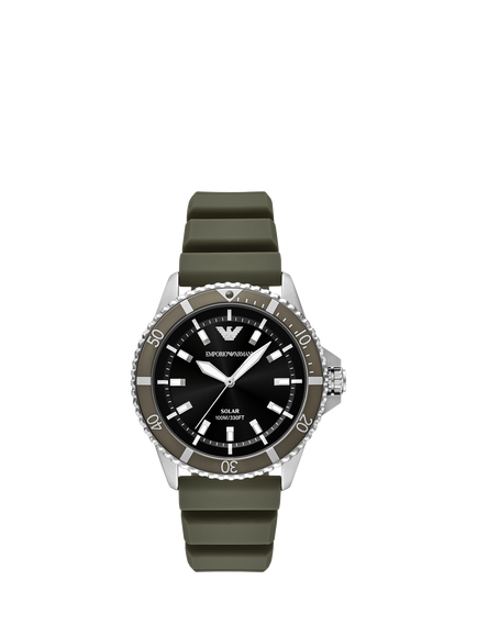 Emporio Armani AR11699 Men's World Explorer Solar Silicone Watch, Green, Green
