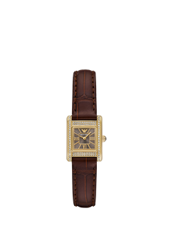 Emporio Armani  AR11705 Women's Crystal Leather Strap Watch, Brown, Brown
