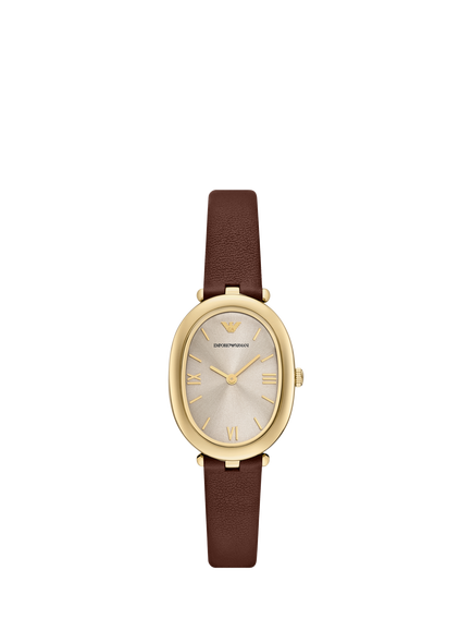Emporio Armani AR11708 Women's Oval Leather Strap Watch, Brown, Brown