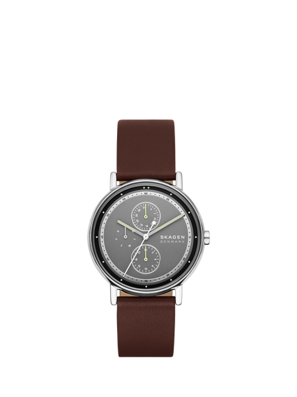 Skagen SKW6941 Men's Round Leather Strap Watch, Grey, Grey