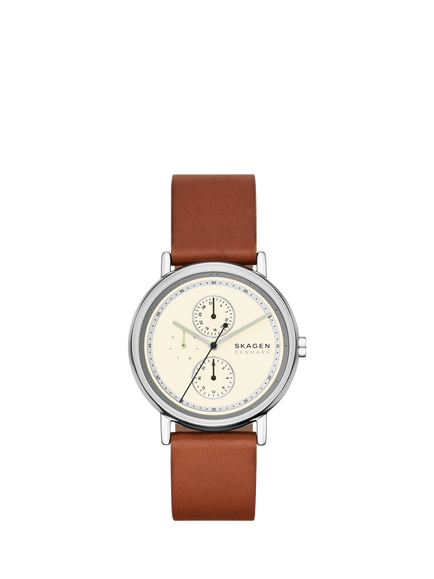 Skagen SKW6942 Men's Round Leather Strap Watch, White, White