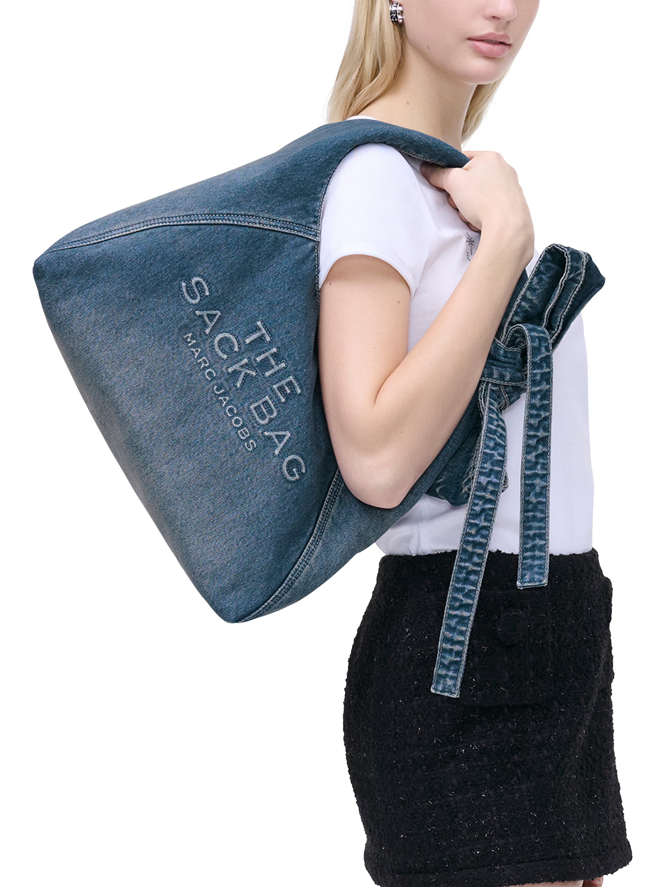 Product image 2 of 7, which shows Marc Jacobs Denim The Sack Shoulder Bag, Medium Wash Indigo