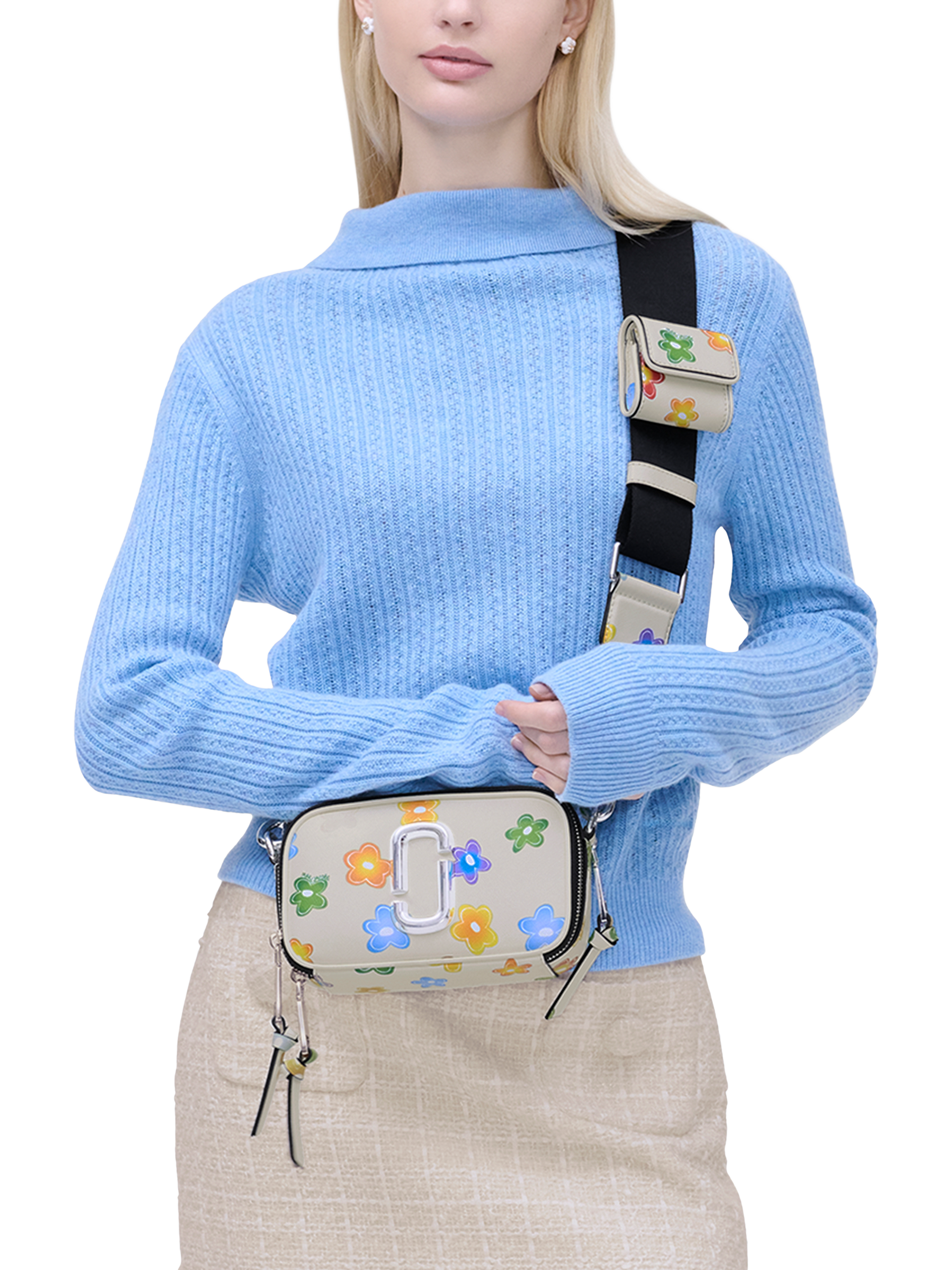 Product image 2 of 9, which shows Marc Jacobs Leather The Snapshot Wild Daisy Cross Body Bag, White Multi