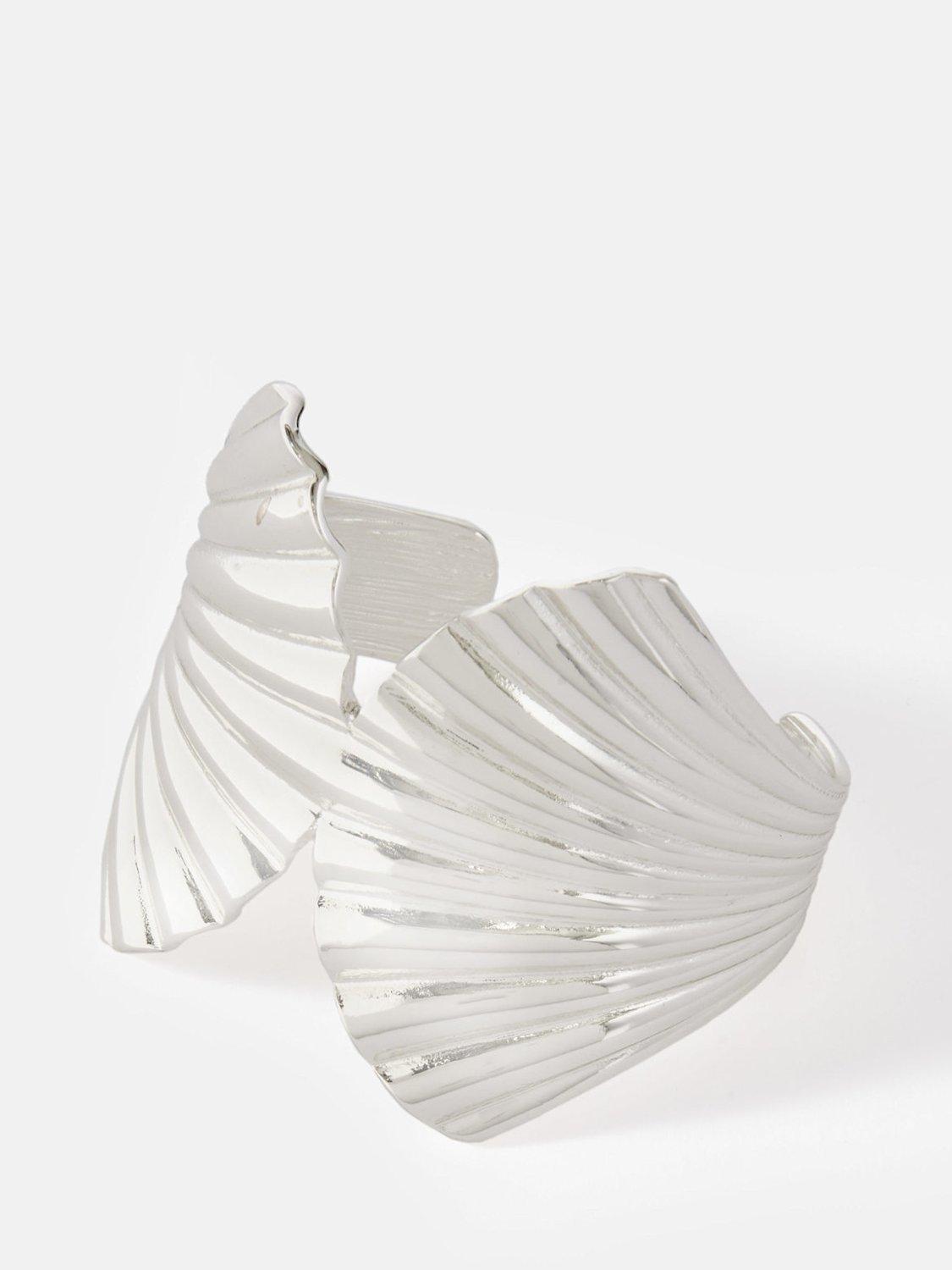 Product image 1 of 2, which shows Mint Velvet Statement Shell Cuff, Silver, M/L