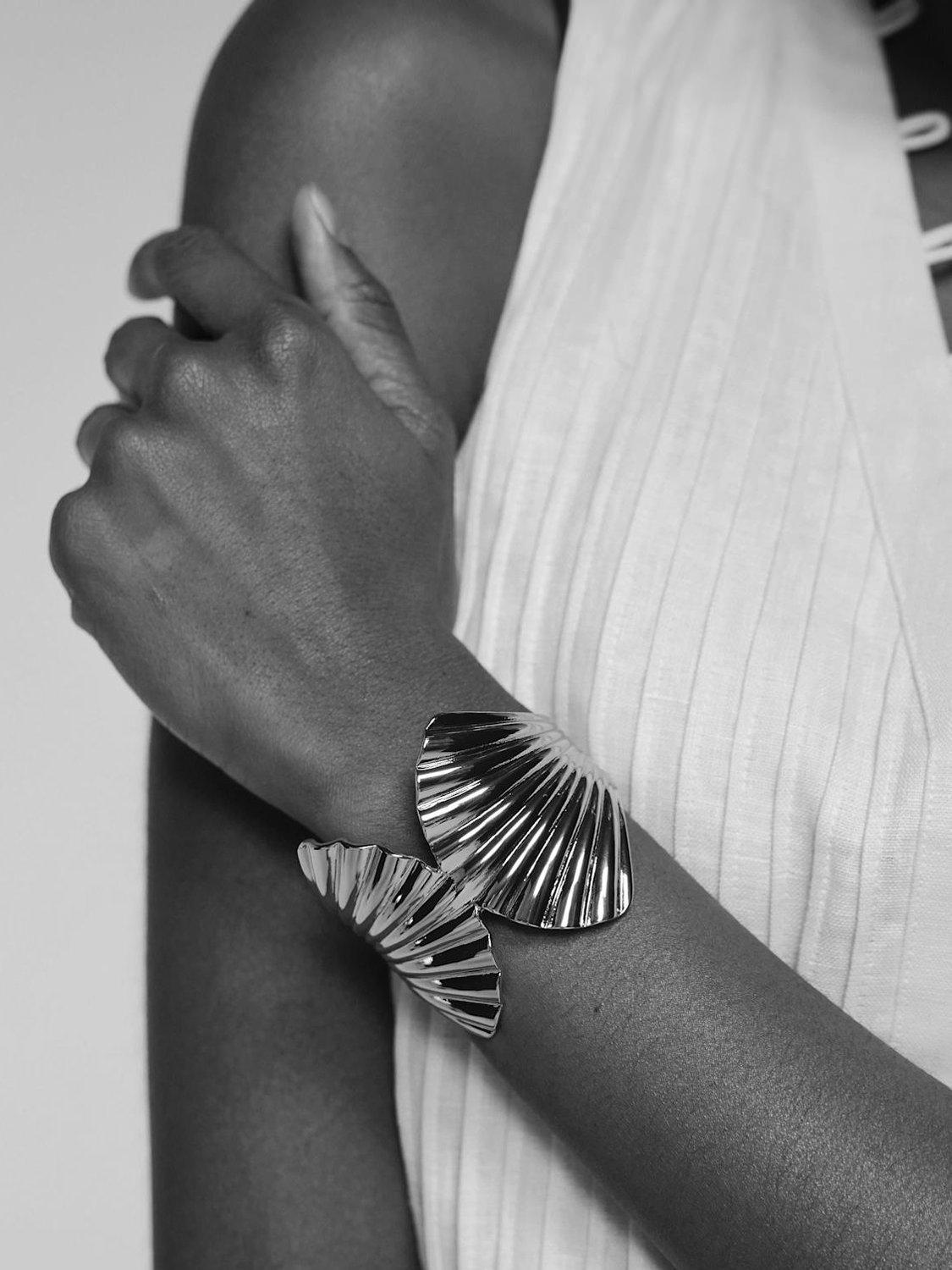 Product image 2 of 2, which shows Mint Velvet Statement Shell Cuff, Silver, M/L