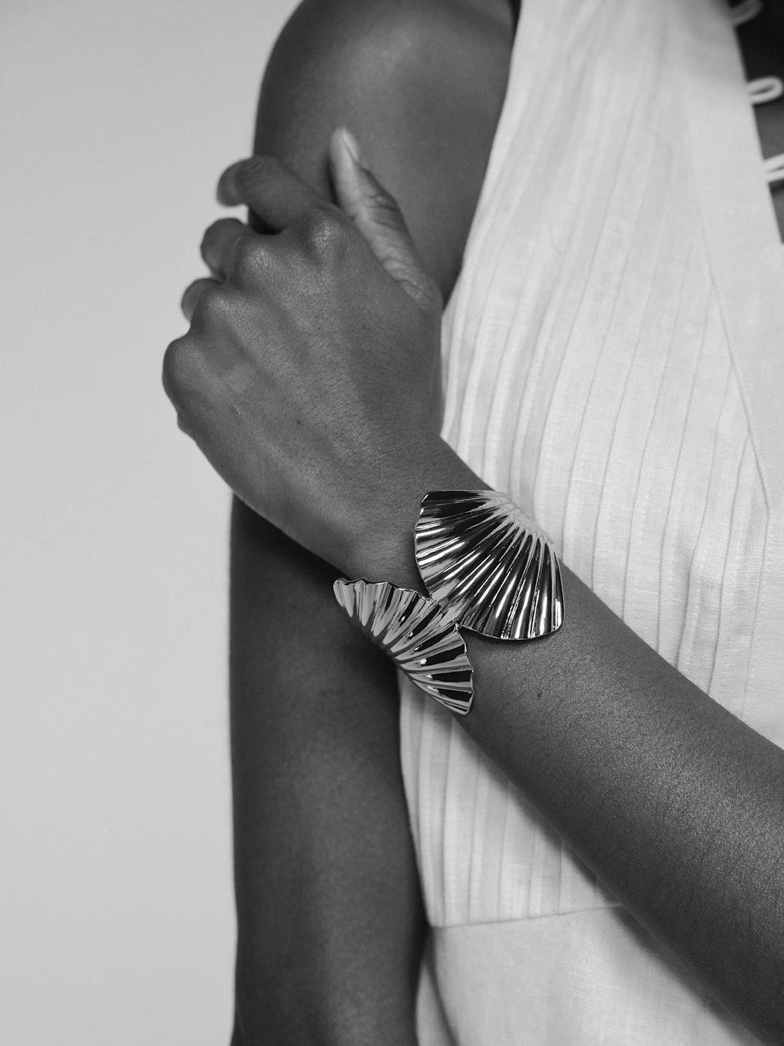 Product image 2 of 2, which shows Mint Velvet Statement Shell Cuff, Silver