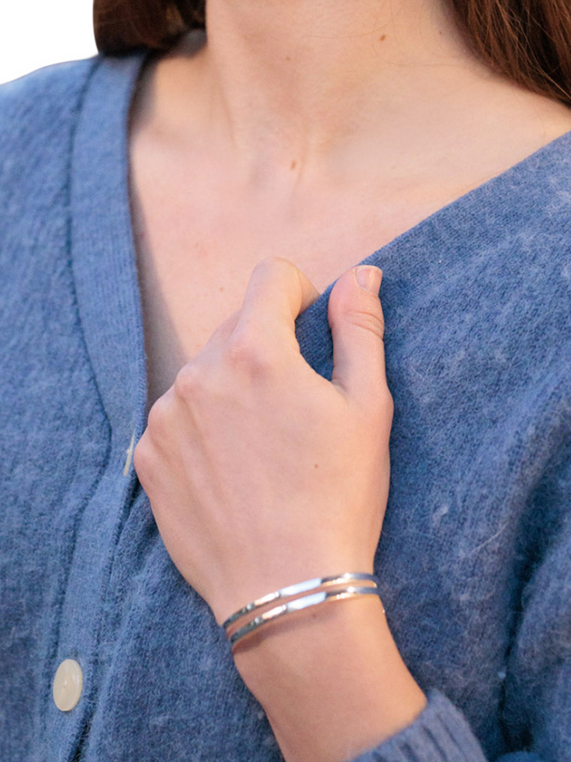 Product image 3 of 3, which shows Toolally Double Hoop Cuff Bangle, Silver