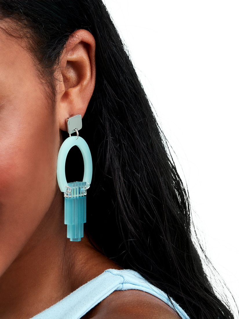 Product image 3 of 4, which shows Toolally Art Deco Chandelier Earrings, Island Blue/Arctic Blue